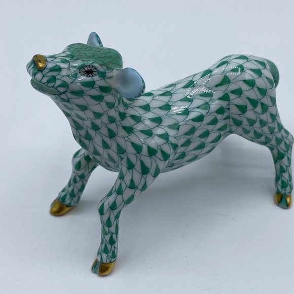 Herend Green fishnet Baby goat 24K gold accent figurine mint 3.75" x 2.75"